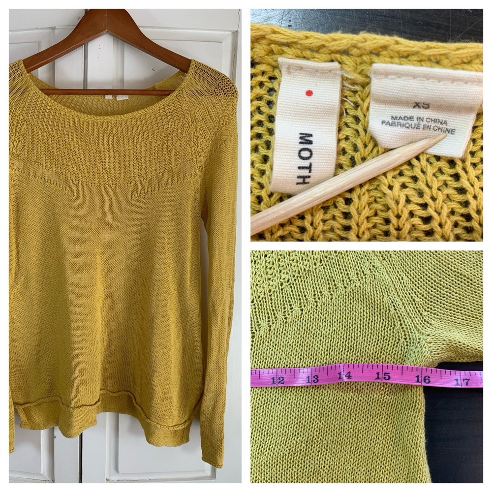 Moth Mila Linen Blend Pullover Sweater XS Yellow Gold Anthropologie Lightweight
